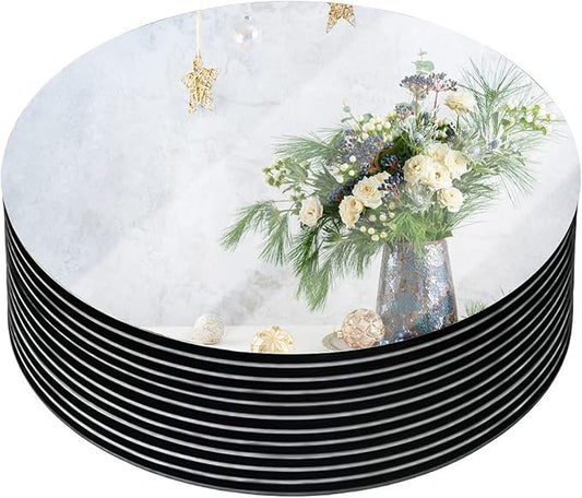 10" Round Mirror Plates, Circle Mirrors for Table Centerpieces & Wedding Decorations, 2mm, 12 Pack