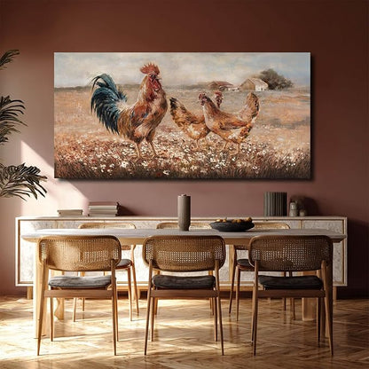 Chicken Pictures Wall Art Flower Pictures Wall Artwork Brown Wall Decorations for Living Room Dining Room Office 29×58 Inches Ready To Hang