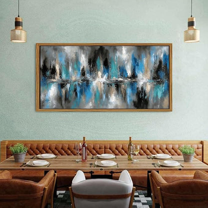 Abstract Blue and Grey Wall Art Framed Vintage Wall Decor Modern Artwork Prints for Living Room Minimalist Black and White Fantasy Lines Pictures Artwork Office Kitchen Bedroom Home Decorations 30x57.8"