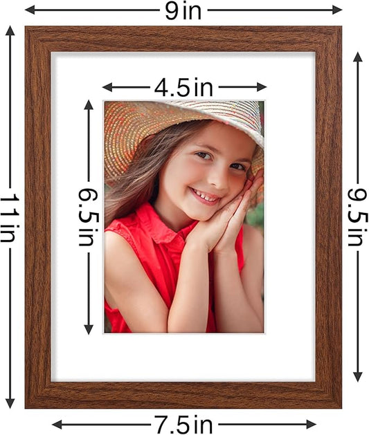 Vittanly 8x10 Picture Frames Set of 9, Shatter Resistant Plexiglass, Display 5x7 Pictures with Mat or 8x10 without Mat, Photo Frames for Wall or Tabletop, Engineered Wood, Wood Grain Brown