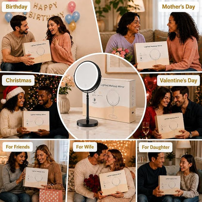 DEIOVWXS Makeup Mirror, 3000mAh Rechargeable Double-Sided Magnifying Vanity Mirror with 3 Colors, 1X/10X, Adjustable Brightness, Gifts for Mom, Mothers Day, Women, Wife, Girls, Dorm Room Essential