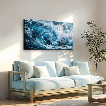 ERQINHUA Large Canvas Wall Art For Living Room Wall Decor For Bedroom Ocean Inspiration Wall Pictures Office Decorations Blue Wave Wall Paintings Modern Home Wall Decor Art Ready To Hang 24"X48"
