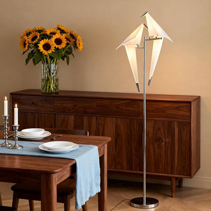 68 Inch Modern Bird Floor Lamp, Sliver Bird Swing Floor Light Fixtures for Bedroom, Unique LED Origami Crane Swing Standing Floor Lamp for Living Room