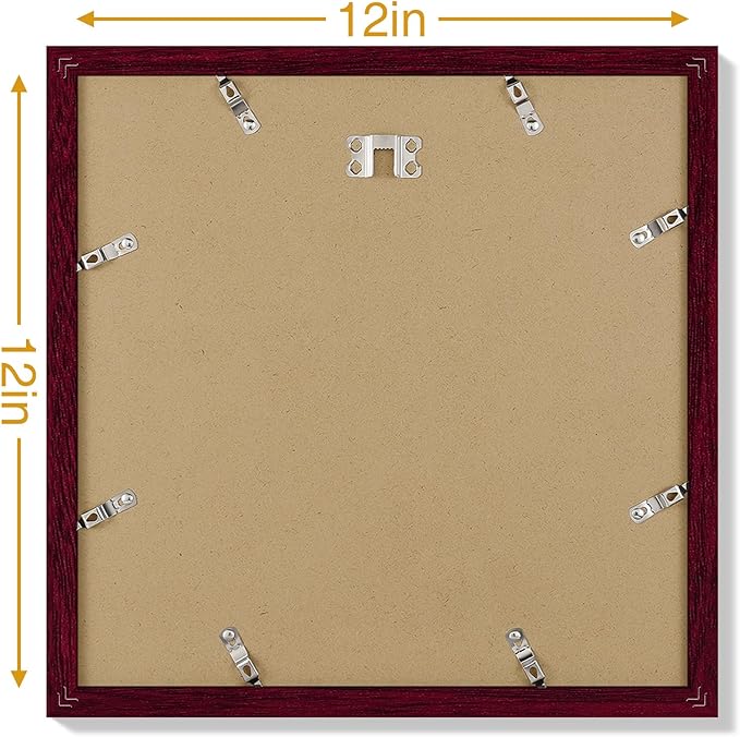 Vittanly 12x12 Picture Frames Set of 9, Display 8x8 Pictures with Mat or 12x12 without Mat, Photo Frames for Wall Mount, Engineered Wood, Cherry Red