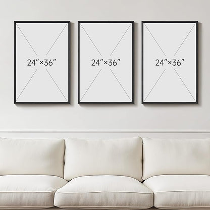 Large Framed Black and White Abstract Wall Art for Living Room, 3 Piece Modern Canvas Prints Paintings Artwork for Walls, Minimalist Geometric Pictures for Entryway Hallway Office Wall Decor 24x36 In