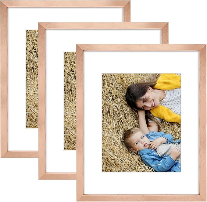 Golden State Art, 16x20 Picture Frame Set of 3 - Matted to 11x14 Photo - Engineered Wood Gallery Frame Set - Wall Mounting (Rose Gold,3 Pack)