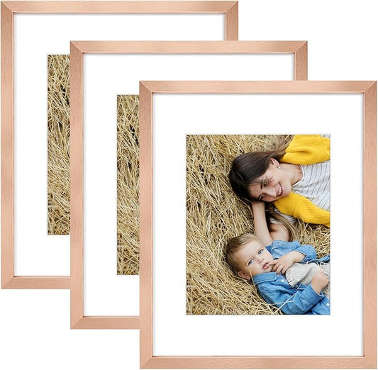 Golden State Art, 16x20 Picture Frame Set of 3 - Matted to 11x14 Photo - Engineered Wood Gallery Frame Set - Wall Mounting (Rose Gold,3 Pack)