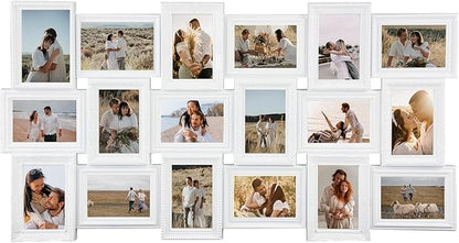J.M.Deco Collage Picture Frames for Wall Decor, 18-Opening Reunion Family Friends Picture Frame Set, 4x6 Photo Frames Collage for Living Room BedroomWhite