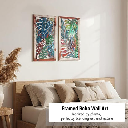 2 Pack Metal Leaf Boho Wall Decor, 3D Leaf Tropical Wall Decor, Metal Palm Leaves Tropical Wall Art, Modern Wall Art, Boho Room Decoration for Living Room, Bedroom and Bathroom, Housewarming Gift