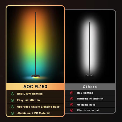 LED Floor Lamp, 2Packs RGBICWW Corner Floor Lamp with Glowing Base and Music Sync, Modern Standing Lamp 160 Million Colors, Color Changing Lamp for Bedroom Living Room Home Office