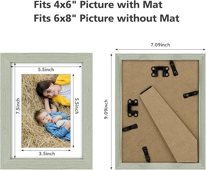 Golden State Art, 6x8 Picture Frame Set of 6 - Matted to 4x6 Photo - Engineered Wood Gallery Frame Set - Wall Mounting or Tabletop Display (Grey,6 Pack)