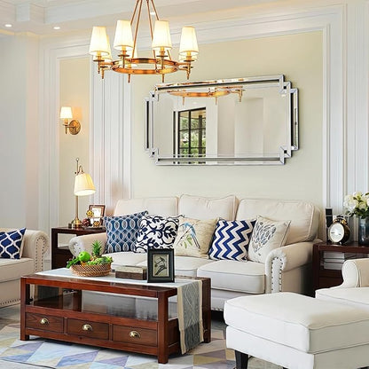 24" X 47" Large Decorative Mirror for Wall Decor, Elegant Living Room Mirror with Glass Pieces and Beveled Edge for Dining Room, Modern Bathroom Mirror Hang Horizontally or Vertically