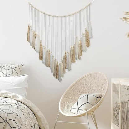 Luxbrand Macrame Wall Hanging Cream and Beige, Boho Bedroom décor, Large Tassel Bohemian Wall Décor for Living Room Girls Room Dorm Room Nursery Decoration Christmas Gift, 41" W x 32" H