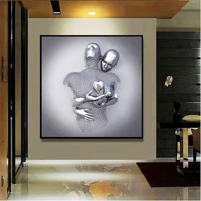 3D Wall Art Decor Artwork Figure Statue Modern Art Canvas Painting,Large Wall Art for Bathroom Bedroom Decoration (Hold Gray Heart)
