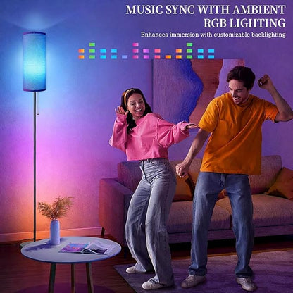 Floor Lamps for Living Room RGB Color Changing Bulbs Dimmable Color Brightness Modern Standing Lamp Remote Control Tall Lamp Chain Switch for Bedroom Office 9W LED Bulb Included, White Shade RGB Bulb