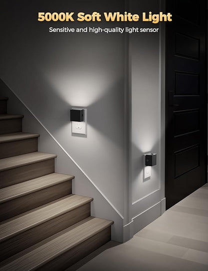 DORESshop LED Night Lights Plug into Wall [2 Pack], Plug in Nightlight, 3 Level Brightness Adjustable Night Light, Dusk to Dawn Sensor, Nightlights for Adults, Bedroom, Bathroom, Hallway, 5000K