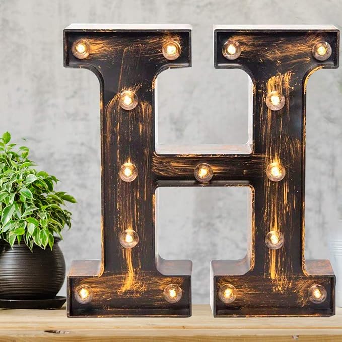 Pooqla Vintage Light Up Marquee Letters with Lights – Illuminated Industrial Style Lighted Alphabet Letter Signs - Coffee Bar Apartment Bedroom Wall Home Initials Decor A-Z