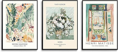 LYPHNX Sage Green Matisse Poster Wall Art Vintage Abstract Floral Prints Set of 3 Mid Century Aesthetic Flower Artwork Painting Picture Canva Decor for Living Room Bedroom Bathroom 16"x24" Unframed