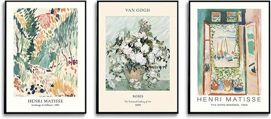 LYPHNX Sage Green Matisse Poster Wall Art Vintage Abstract Floral Prints Set of 3 Mid Century Aesthetic Flower Artwork Painting Picture Canva Decor for Living Room Bedroom Bathroom 16"x24" Unframed