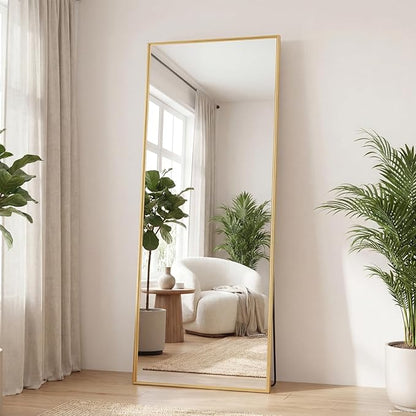 Sweetcrispy 65"x24" Full Length Mirror, Full Body Mirror with Aluminum Alloy Thin Frame, Leaning or Standing, Suitable for Bedroom, Livingroom, Cloakroom, Gold