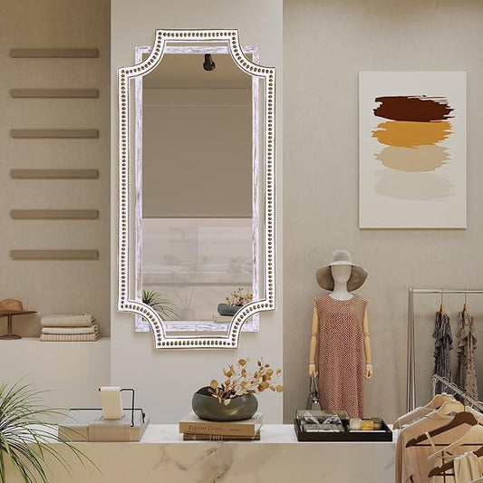 HOITUZYUS 24x47 Inch Large Wooden Farmhouse Wall Mirror, Rustic Decorative Mirrors for Living Room, Bedroom, Bathroom, Entryway - Horizontally or Vertically Mount