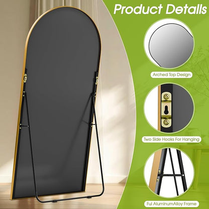76"x34" Floor Mirror Full Length, Arched Full Length Mirror with Stand, Large Full Body Mirrors for Bedroom Living Room or Cloakroom Gold