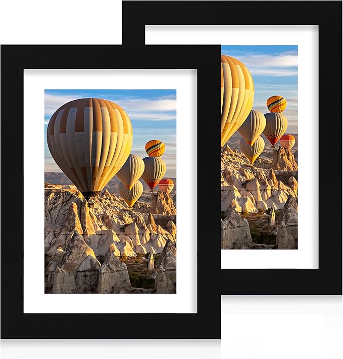 iRahmen 7x10 Picture Frame - High Definition Real Glass Wooden Photo Frames for Tabletop Display and Wall Mounting (Pure Black, Set of 2)