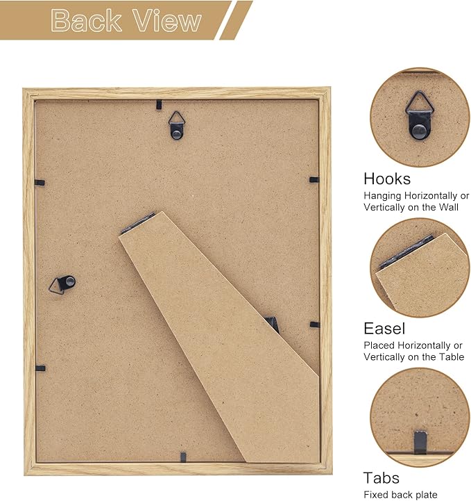 8x10 Picture Frame Set of 4, Made of Perspex Glass, Display Picture 5x7 with Mat or 8x10 without Mat, Wood Grain Photo Frame for Wall Mounting or Tabletop Display for Birthday Christmas Gifts