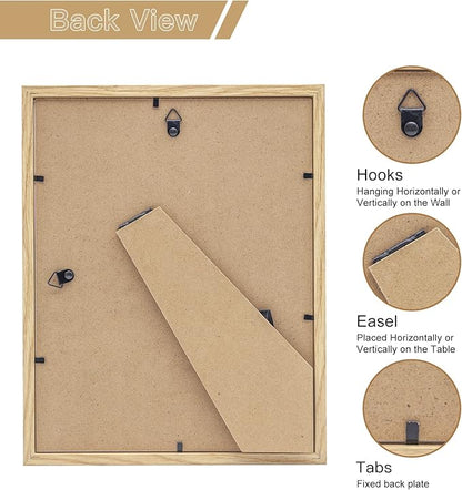 8x10 Picture Frame Set of 4, Made of Perspex Glass, Display Picture 5x7 with Mat or 8x10 without Mat, Wood Grain Photo Frame for Wall Mounting or Tabletop Display for Birthday Christmas Gifts