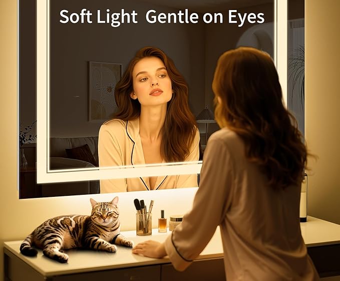 36"x36" LED Bathroom Mirror with Anti-Fog, Stepless Dimmable Lights, 3 Color Modes, Shatter-Proof Tempered Glass,Waterproof Design
