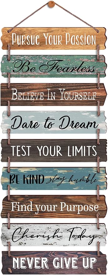 Yudarte Inspirational Wall Art 9pcs Strung Wooden Panels - Farmhouse Rustic Office Decorations for Work - Motivational Wall Decor for Home Bedroom Living Room