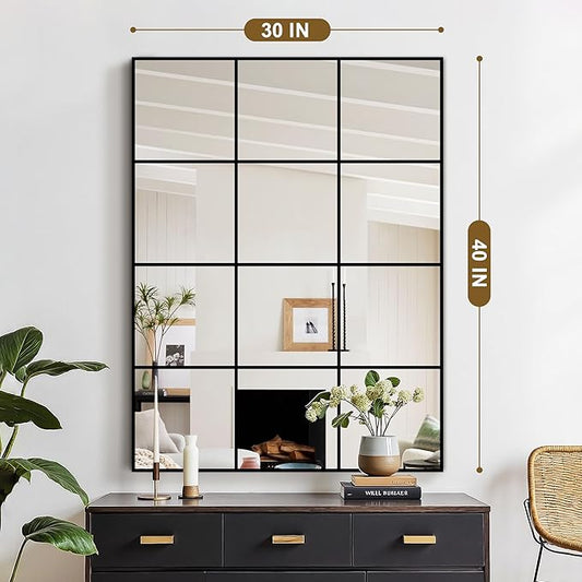 Window Mirrors for Wall Decor, Wall Mirrors Decorative Window Pane 30 x 40, Rectangular Metal Framed Wall Mounted Mirrors for Bedroom, Living Room, Dining Room, Entryway, Bathroom, Fireplace