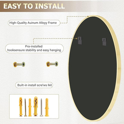 XRAMFY 36 Inch Round Mirror - Circle Mirrors for Bathroom, Entryway and Living Room Wall Decor, Modern Hanging Vanity Mirror, Matte Gold Circle Decorative Wall Mirror