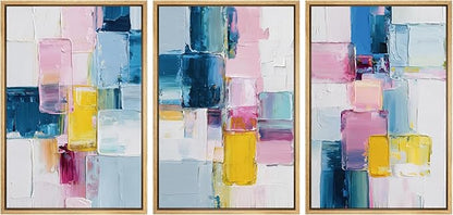 SIGNLEADER Framed Canvas Print Wall Art Set Vibrant Colorful Block Abstract Bold Pink Blue Illustrations Minimal Decorative Bohemian Nordic for Living Room, Bedroom, Office - 16"x24"x3 NATURAL