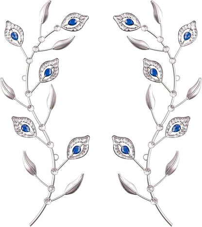 sxnzequnze 2 Sets Leaf Wall Art for Home Metal Bling Rhinestones Ready to Hang Tree Branch Leaves Olive Vine Wrought Iron Hanging Sculpture Pieces Wall Decor Pcs - 16.5in