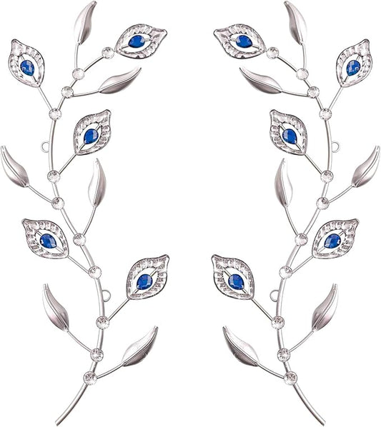 sxnzequnze 2 Sets Leaf Wall Art for Home Metal Bling Rhinestones Ready to Hang Tree Branch Leaves Olive Vine Wrought Iron Hanging Sculpture Pieces Wall Decor Pcs - 16.5in