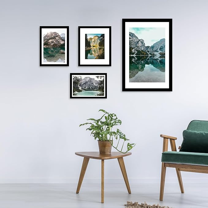 iRahmen 14x20 Picture Frame Set of 2 with Plexiglass, Black Poster Frame Display 12x18 Picture with Mat or 14 x 20 Without Mat, Wood Photo Frame for Horizontal or Vertical Wall Mounting