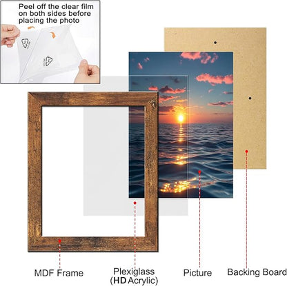 xnlkros 12 pack assorted gallery wall picture frame,rustic farmhouse wood picture frames multiple sizes including 4x6, 5x7, 8x10, 11x14, Ideal for living room hanging or tabletop display,Brown