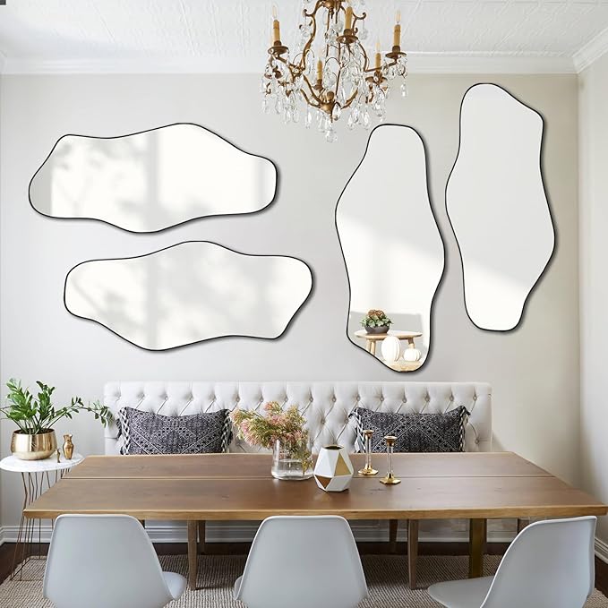 Irregular Wall Mirror, 40"x17.7" Asymmetrical Frameless Mirrors, Modern Cloud Shaped Mirrors for Living Room Bedroom Hallway Entryway, Horizontal or Vertical Hanging