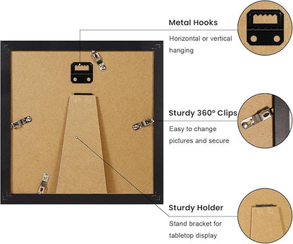 YESKAY 8x8 Picture Frame Set of 9, Photo Gallery Wall Frame Set, Display Pictures 4x4 with Mat or 8 x 8 Without Mat, Square Frame Picture Frames Collage Wall Decor, Black