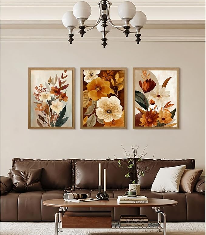 Boho Flower Wall Art Vintage Abstract Floral Prints Botanical Canvas Wall Decor Flower Farmhouse Pictures Fall Plant Poster Rustic Autumn Floral Artwork for Bedroom Living Room 16x24x3 Inch Framed ﻿