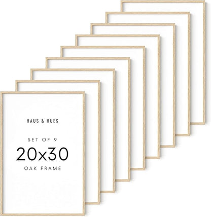 HAUS AND HUES Beige Oak Wood 20x30 Picture Frame - Modern Wood Wall Art Display - Lightweight 24x36 Frame for Art Prints, Photos, Posters - Ready-to-Hang Vertically & Horizontally (Set of 9)
