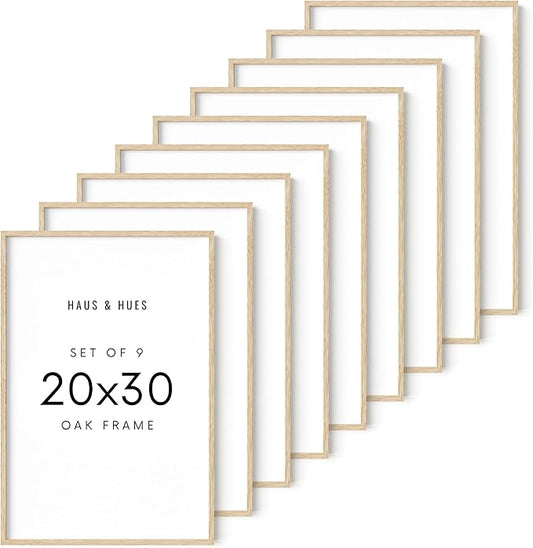 HAUS AND HUES Beige Oak Wood 20x30 Picture Frame - Modern Wood Wall Art Display - Lightweight 24x36 Frame for Art Prints, Photos, Posters - Ready-to-Hang Vertically & Horizontally (Set of 9)