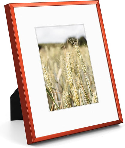 Golden State Art 8x10 Picture Frame 6 Pack - Dark Red Aluminum Photo Frames With 5x7 Mats and Real Glass Cover - Elegant Minimalist Wall Gallery Frames for Home or Office Decor