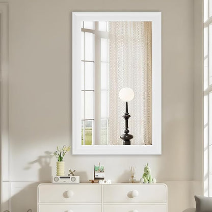 CULER White Wood Wall Mirror for Bathroom,Rectangle Rustic Large 30 x 48 inch Hanging Vanity Mirrors with Wooden Frame for Living Room,Bedroom,Entryway