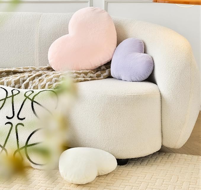 Petrella Heart Pillow Cute Fuzzy Pillows Throw Pillows for Bed Livingroom Home Decor Cushion Decorative Aesthetic Preppy Pillows Pink2,Small 13"x10"