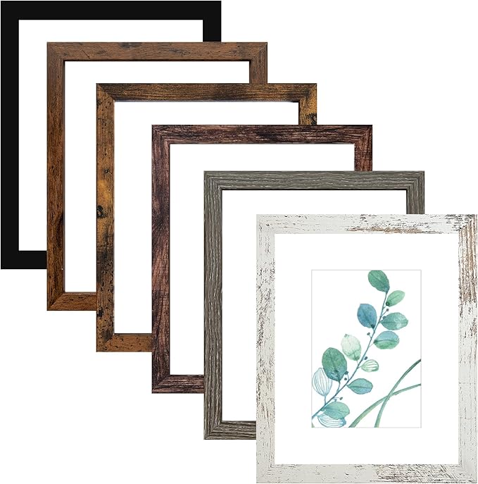 SESEAT 8x10 Picture Frame Set of 6, Display Pictures 5x7 With mat or 8x10 Without Mat, Mix Multi Color