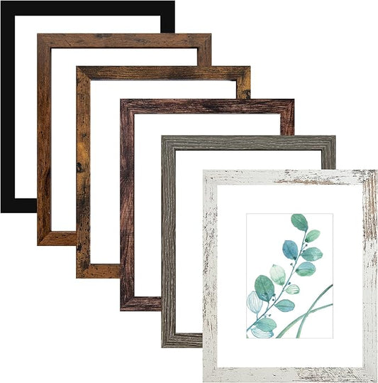 SESEAT 8x10 Picture Frame Set of 6, Display Pictures 5x7 With mat or 8x10 Without Mat, Mix Multi Color