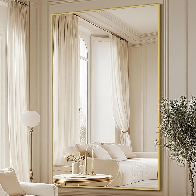 MELOMOIR Full Length Mirror, 44"x72" Oversized Floor Mirror Freestanding, Large Full Body Mirror for Bedroom Living Room Home Gym, Gold Mirror Full Length with Tempered Glass, Wall Mirror Full Length
