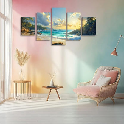 Landscape Coastal Wall Art for Living Room Beach Canvas Wall Art Prints Artwork for Walls Nature Ocean Scenery Wall Paintings Wall Poster Wall Decor for Bedroom Home Office Decor - 50"W x 24"H